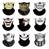 UBERMing 9 Pezzi Scaldacollo Multifunzione, Passamontagna con Teschio Fascia Bandana Multiuso, Sciarpa Tubolare Moto Paracollo Leggero Uomo Donna per Sci Corsa Climb Ciclismo Halloween