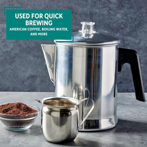 MIRRO Aluminum Stove Top Percolator, Brew Coffee On Gas or Electric Stovetop, 9 Cup, Silver