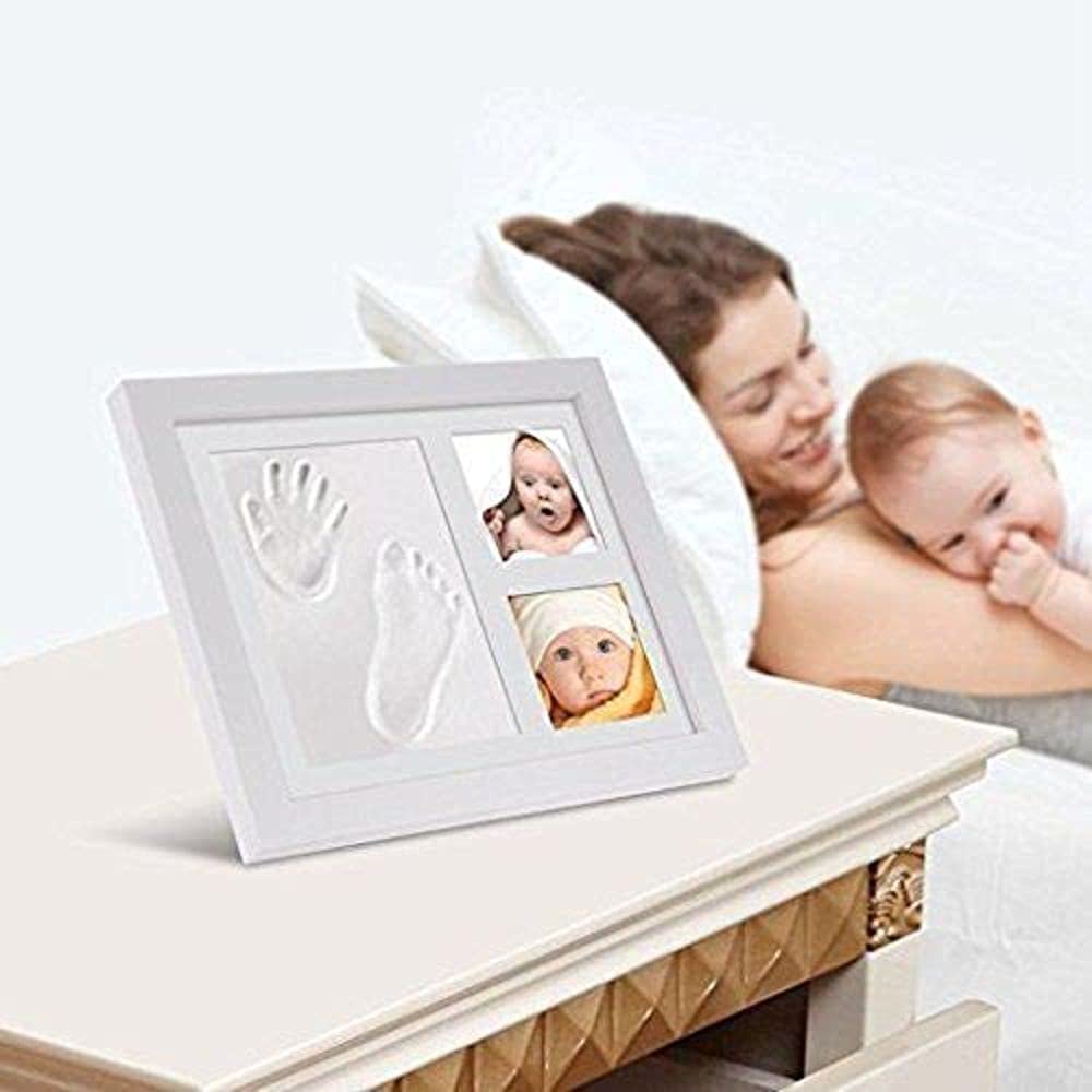 BABIES BLOOM Charming Baby Handprint and Footprint Kit Solid Wood Photo - Frame/White Clay