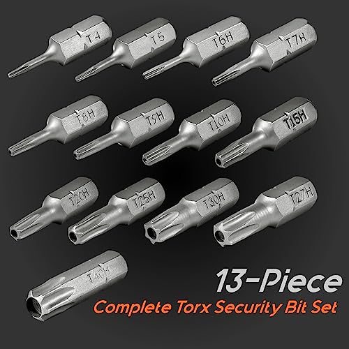 Torx Bit Set, Tekprem 13-Piece Security Torx Screwdriver Bit Set With 1 Inch Long T4 T5 T6 T7 T8 T9 T10 T15 T20 T25 T27 T30 T40 Tamper Resistant Torx Bits Set #TOP3