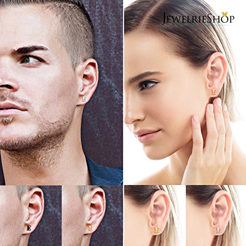 Jewelrieshop Initial Letter Stud Earrings Hypoallergenic Alphabet A-Z Girls Earrings For Sensitive Ears (Letter E X 4 Pairs) #TOP3
