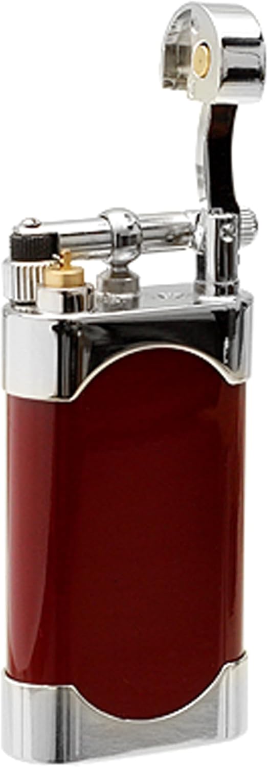 Mikazuki Japanese Dual Flame Pipe Lighter - Refillable, Angled & Adjustable Soft-Flame, Travel Friendly, Small Pocket Size, Flip Top, Uses Butane (Red)