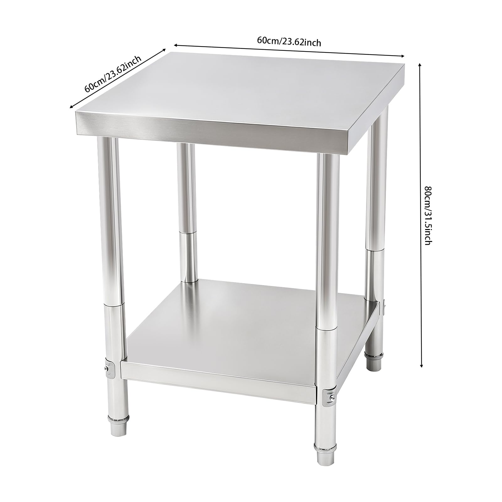 Mesa de trabajo de acero inoxidable 201, estructura de dos capas con proceso de pulido de alta calidad, para gastronomía comercial y uso doméstico
