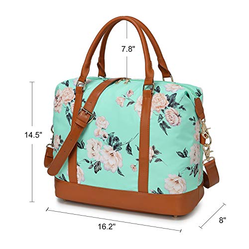 CAMTOP Beach Travel Tote Duffle Overnight Weekender Beach Bag Women Ladies Carry on Beach Tote with Trolley Sleeve (Flower A-Mint Green)