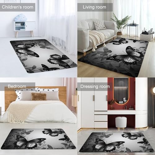 Tapis de bain super absorbant anti-glissade design papillon noir gris