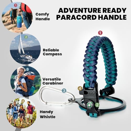Image of RAYMYLO Insulated Water Bottle 87 oz, Triple Wall Vacuum Stainless Steel (Cold for 48 Hrs), Leak Proof & Non-BPA, Modern Water Flask Jug with Paracord Handle & Straw Spout Lids, Cyan Blue