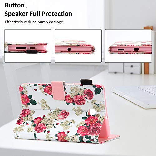 Galaxy Tab A 8.0 2018 Case, Sm-T387 Case, Dteck Slim Premium Leather Folio Stand Cover With Card Holder/Photo Slot For Samsung Galaxy Tab A 8 Inch 2018 Release T387 Tablet, Rose Floral #TOP2