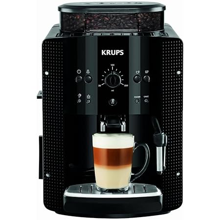Krups Arabica Picto Kaffeevollautomat, Milchschaumdüse, 2-Tassen-Funktion, Drehregler, Einfache Reinigung, Kaffeemaschine, Schwarz, EA810870