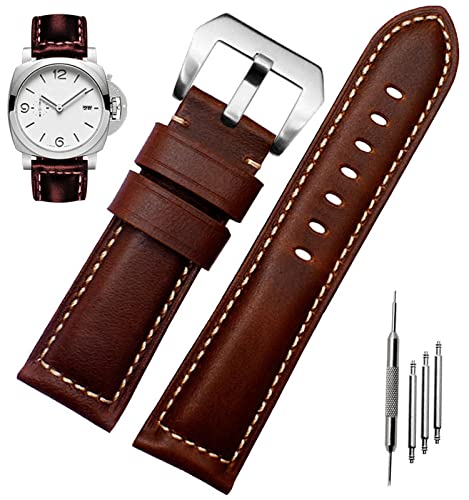 Niziruoup Correas de Reloj de Cuero de Hombre, Elegante Vintage Cuero Correas Compatible con Panerai, Correa de Repuesto 22mm 24mm 26mm Banda con Hebillas de Acero Cepillad