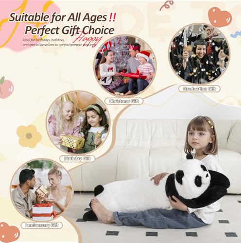 Image of MMguai 40'' Giant Panda Stuffed Animal, Large Stuffed Panda Long Body Pillow Plush Toy, Big Soft Toy Panda Jumbo Fluffy Panda Plushies Gift for Kids Boys Girls, Birthday