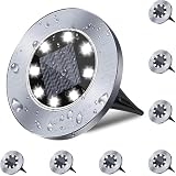 4.6 Inch Diameter Solar Ground Lights, Waterproof Solar Garden Lights, Outdoor Garden Waterproof Bright in-Ground Light, Landscape Lighting for Pathway,Yard,Lawn,Patio,Walkway (8 Pack White Light)