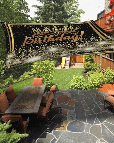 Gold Black Sun Sail Shades Rectangle Canopy,Sunlight Block Heavy Duty Curved Backyard Shade Cover, Waterproof Sun Shades for Patios Garden Pergola Outdoor,8'x10' Happy Birthday Boho Dots