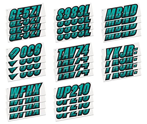 Image of STIFFIE Techtron Sea Teal /Black 3 inch Boat & PWC Registration Decals • Numbers Letters Stickers