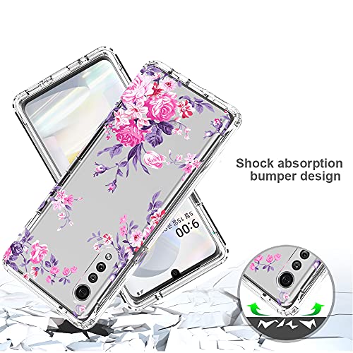 Shinyzone 2 In 1 Heavy Duty Case For Lg Velvet 5G,Sturdy Armor Hybrid Rigid Hard Pc Front Bumper Cover,Crystal Clear Rose Flower Pattern Design For Women #TOP5