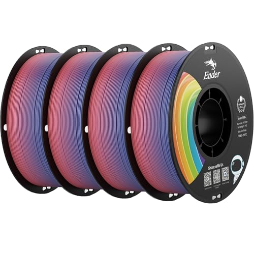 Creality PLA+ Filament 1.75mm Rainbow 4KG, 3D Printer Filament 4 Pack 1kg Cardboard Spool, Strong Toughness, No-Tangling, Accuracy +/-0.02mm, Multi-Color 3D Printing Filament for Most FDM Printers