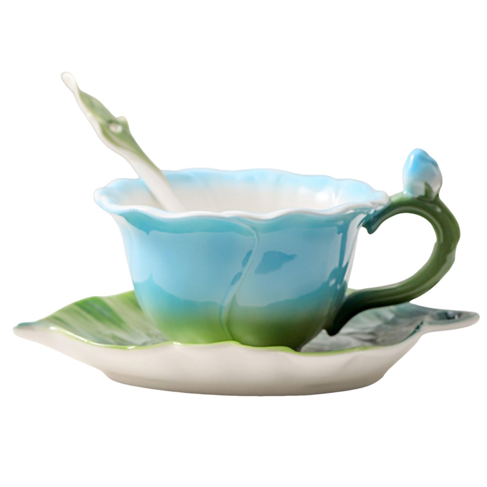 Zestaw porcelanowej filiżanki i spodka do herbaty | Wielokolorowy prezent dla kobiet: zestaw filiżanek i spodków do herbaty(Blue)