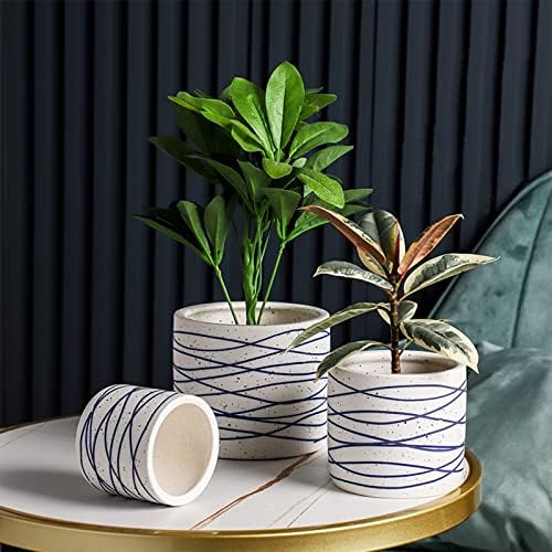 Aunaucau Plant Pots Set of 3 for Indoor and Outdoor, Flower Pots Ceramic with Drainage Holes for Indoor and Outdoor Plants, Modern Decorative with Creative Lines