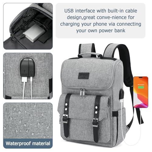 Image of YALUNDISI Vintage Backpack Travel Laptop Backpack with usb Charging Port for Women & Men College Backpack Fits 15.6 Inch Laptop Grey Brown