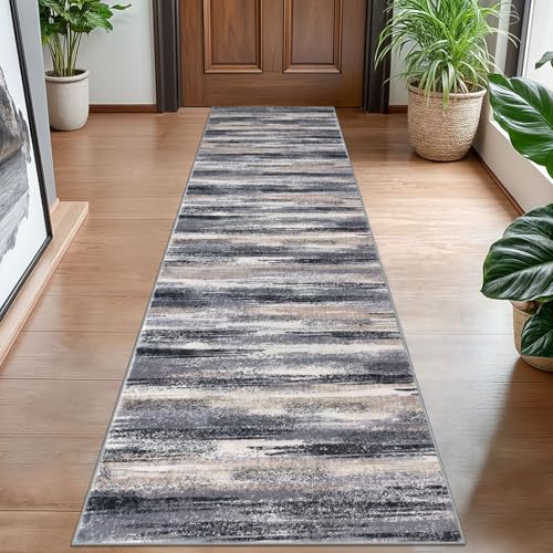 Image of Lansny Abstract Washable 2x8 Runner Rug Non Slip Runners for Hallway | Grey Black Multi;Thin Printed Faux Wool Rug Runners for Kitchen, Entryway;Hallway Runner Rug Non Skid;8ft Carpet Runner