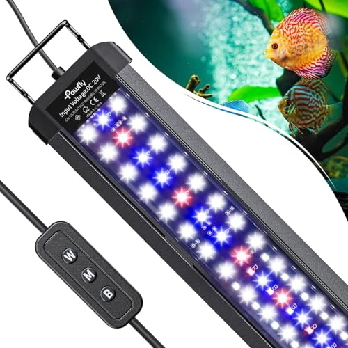 Pawfly 28 W Aquarium LED Light for 90 to 120 cm Fish Tanks Extendable Fish Tank Light with Full Spectrum Brilliant White Blue Red Lights with Daytime & Night Modes and Adjustable Brightness