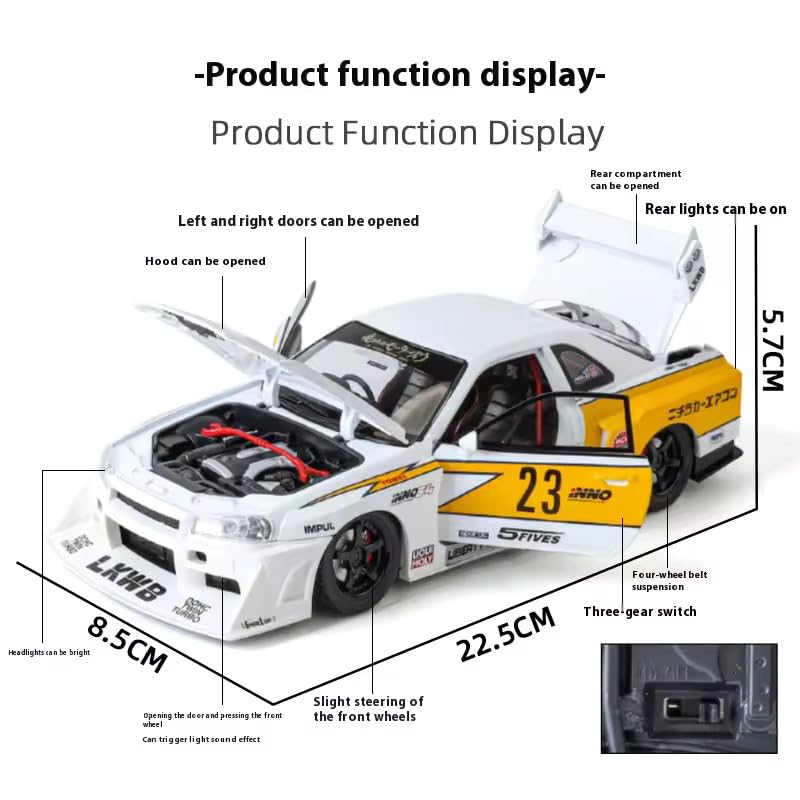 Image of Magicwand 1:24 Scale Die-Cast Nisssan Skyline【Large】 with 4 Openable Doors,Pull Back Action,Lights,Music【Pack of 1】【Random Color】