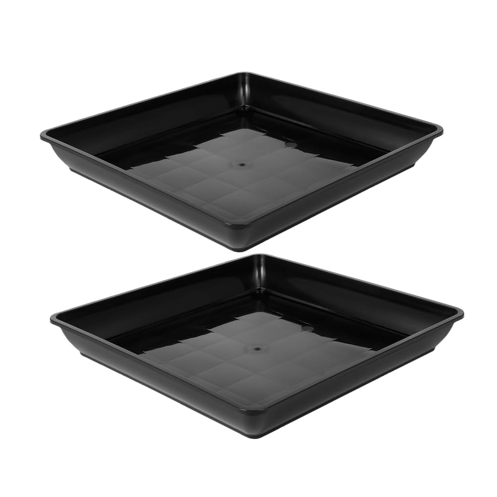 Square Plant Saucers, 2 Pcs Black Plastic Thicker Plant Pot Water Trays for Indoor Outdoor Garden Plants Flowers (25 * 25cm)
