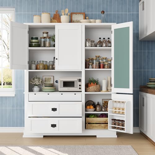 Image of Ball & Cast 78″Tall Kitchen Pantry Cabinet with 3 Drawers,66''w Kitchen Hutch Cabinet, Large Freestanding Storage Cabinet w /4 Doors,Door Shelf and Adjustable Shelves,for Kitchen and Dining Room,White