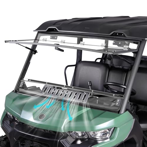 Image of StarknightMT 3-in-1 Flip Windshield with Adjustable Slide-Vent for Defender | Compatible with Can-Am Defender 2016-2026, No-Vibration, Scratch-Resistant Polycarbonate, UV-Proof, Full Front Window, Clear