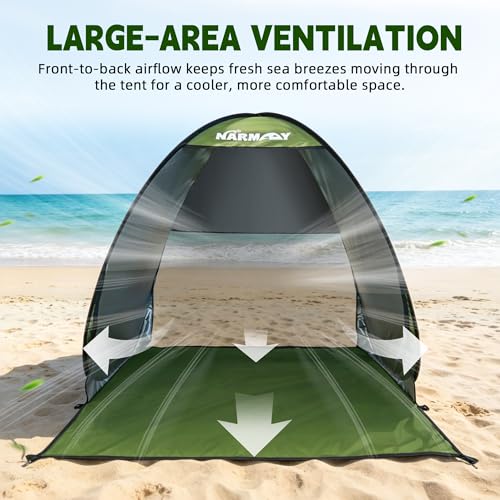 Image of NARMAY Camping Tent, Pop Up Beach Tent, Portable Sun Shelter for 1-2 Person with UPF 50+ UV Protection - Green