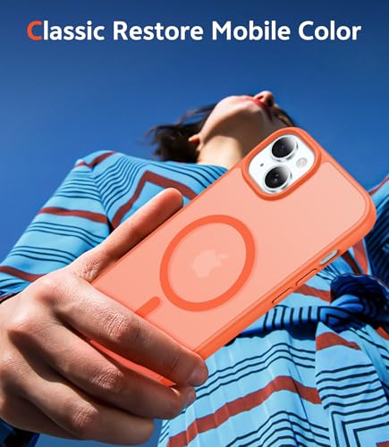Image of FNTCASE for iPhone 14 Plus Case: Matte Magnetic Phone Cases Compatible with Magsafe Slim Anti Yellowing Military Grade Drop Protection Rugged Protective Translucent Cell Phone Cover (C-Orange)
