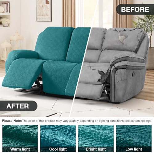 Image of Timeles Recliner Covers for 3 Seater Reclining Couch Covers Sofa Slipcover Furniture Protector for Dogs and Pets Stretch Soft Washable (Three-Seater, Emerald Green)
