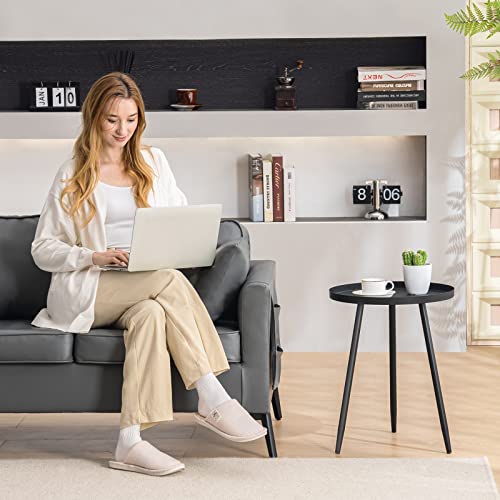 Apicizon 16" Round Side Table, Black End Table For Living Room, Bedside, Mid Century Modern Coffee Table Or Circle Accent Table For Small Spaces, Metal Nightstand (Black) #TOP2