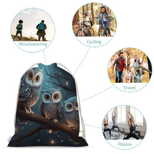 Canvas Drawstring Backpacks Owl on Tree Sports Gym Pull String Bags Lightweight for Men Women3