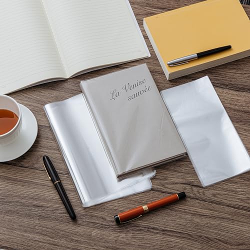 ReliThick 100 Pack Adjustable Clear Book Covers Fits Books with 8.5 x 15 Inches, Plastic Waterproof Sleeve for Textbooks Paperbacks, with Self Adhesive Closure, Against Dust, Wear Book Protector - Thumbnail 6