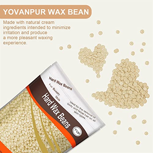 Hard Wax Beads For Hair Removal, Yovanpur Wax Beans For Sensitive Skin, Wax Beads For Brazilian Waxing, Bikini Legs Face Back Eyebrow Chest, At Home Pearl Wax Beads For Women Men, 300G (10 Oz)/Bag With 10Pcs Wax Spatulas (Cream) #TOP1