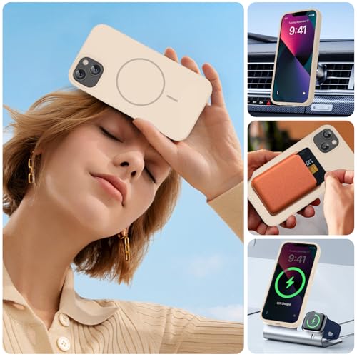 Image of Miracase Magnetic for iPhone 13 Case, [Soft Anti-Scratch Microfiber Lining], Compatible with MagSafe, Liquid Silicone Case Shockproof Drop Protection Phone Case for 13, Sand