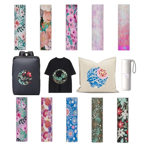Uadme Infusible Ink Folie, 10 Stück 11,5 x 30,5cm Infusible Transfer Ink Sheets, 4,5 x 12 Vorgedrucktes Gefärbtes Sublimationspapier, Eisen auf T-Shirt und Tasse (Blumen)