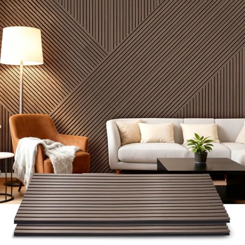 LARWORKS Akustikpaneele Holz, 2 Stück 120x60cm (1,44㎡), Wandpaneele Holzoptik, Hervorragende Schallabsorption, Geeignet für Wohnräume, Wanddekoration, Wandverkleidung-Walnuss