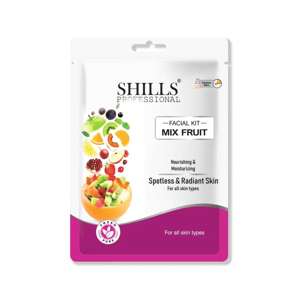 PRATHNA CREATION Shills Professional Mix Fruit 6-Step Brightening & Hydrating Facial Kit | Glowing Skin, Deep Cleansing, Pore Tightening & Oil Control for Women & Men | Home Spa Facial Treatment