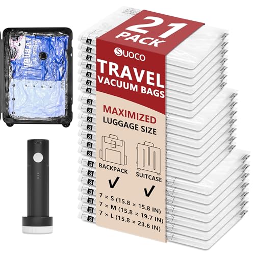 Image of Travel Vacuum Bags for Clothing with Cordless Pump 21 Combo, Clear