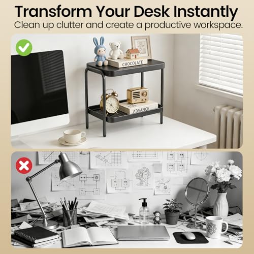 NobleForm 2 in 1 Desktop & Floor End Table with Storage Shelves, Compact 2-Tier Side Table for Office Desk Organization, Bedside Nightstand, Small Space Nightstand for Living Room, Bedroom, Office - Image 3