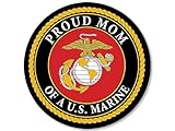 Round Proud MOM of A US Marine Sticker (Mother Son Daughter Vinyl Decal United States Corps Logo (3 inch) USMC Licensed