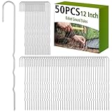 Yaocom 50 Pcs Kinked Ground Stakes 12 Inch Metal Garden Fence Edging Hook Heavy Duty J Shaped Galvanized Tent Fence Spikes for Dogs Digging Canopy Outdoor Yard Christmas Inflatables Decorations
