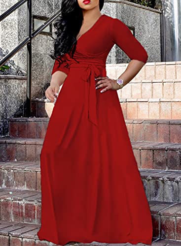 Image of LightlyKiss Plus-Size Maxi Dresses for Women African Summer 3 /4 Sleeves Beach Sundress with Pockets