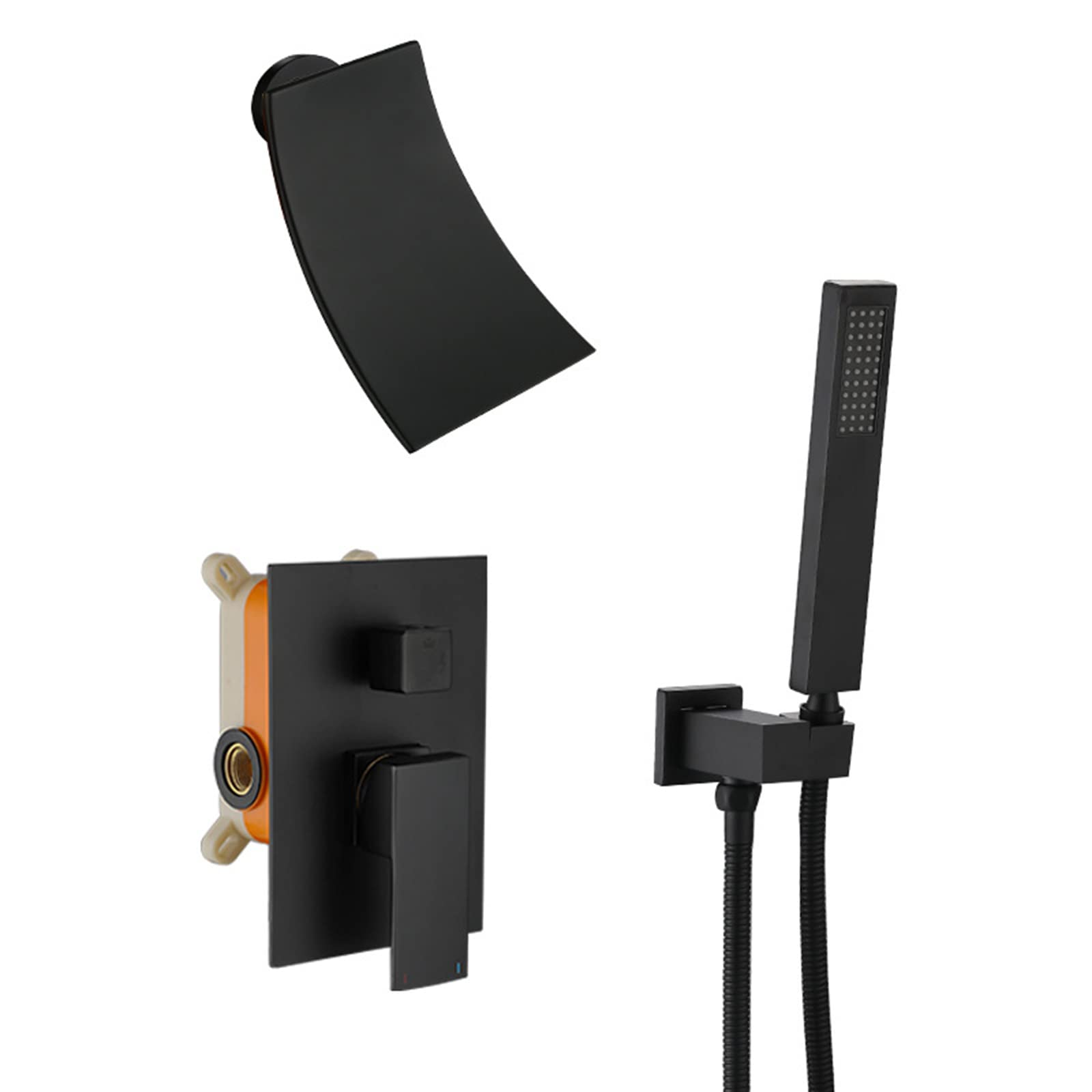 Grifo Mezclador baño, Juego Mezclador Ducha, Cascada Pared, Mezclador Ducha Oculto Agua Caliente y fría, Ducha Mano latón, Juego Mezclador Ducha multifunción para baño