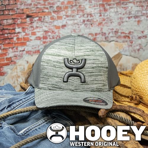 Image of HOOEY Ash Flexfit Hat for Men - Fitted Baseball Cap with Stitched Logo Design - Structured Front Crown & Curved Bill - Fits Large to Extra-Large Head - Grey