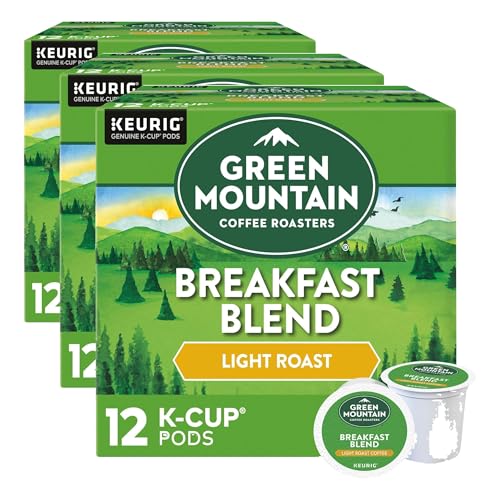Image of Green Mountain Coffee Roasters Breakfast Blend Single-Serve Keurig K-Cup Pods, Light Roast Coffee, 12 Count (Pack of 3)