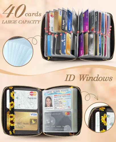 Image of Bistup 40 Slots Credit Card Holder for Women Girls, Black Sunflower