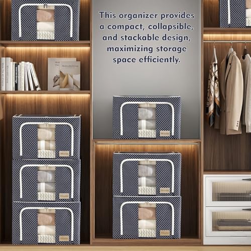 Image of Miele 2 Pcs 66 Liters Foldable Steel Frame Cloth Organizer for Storage /Wardrobe Organizer for Storage /almirah organiser for Sarees /Shirts /Blankets /Clothes Storage Box with Handle
