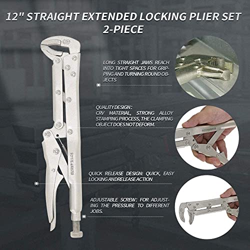 Monster&Master Long Nose Vise Grip Locking Pliers Set 12 Inch, Extended Long Handle Vice Grip Pliers, Straight/45 Degree/80 Degree Angle Pliers For Narrow Space, 3 Piece Set #TOP7